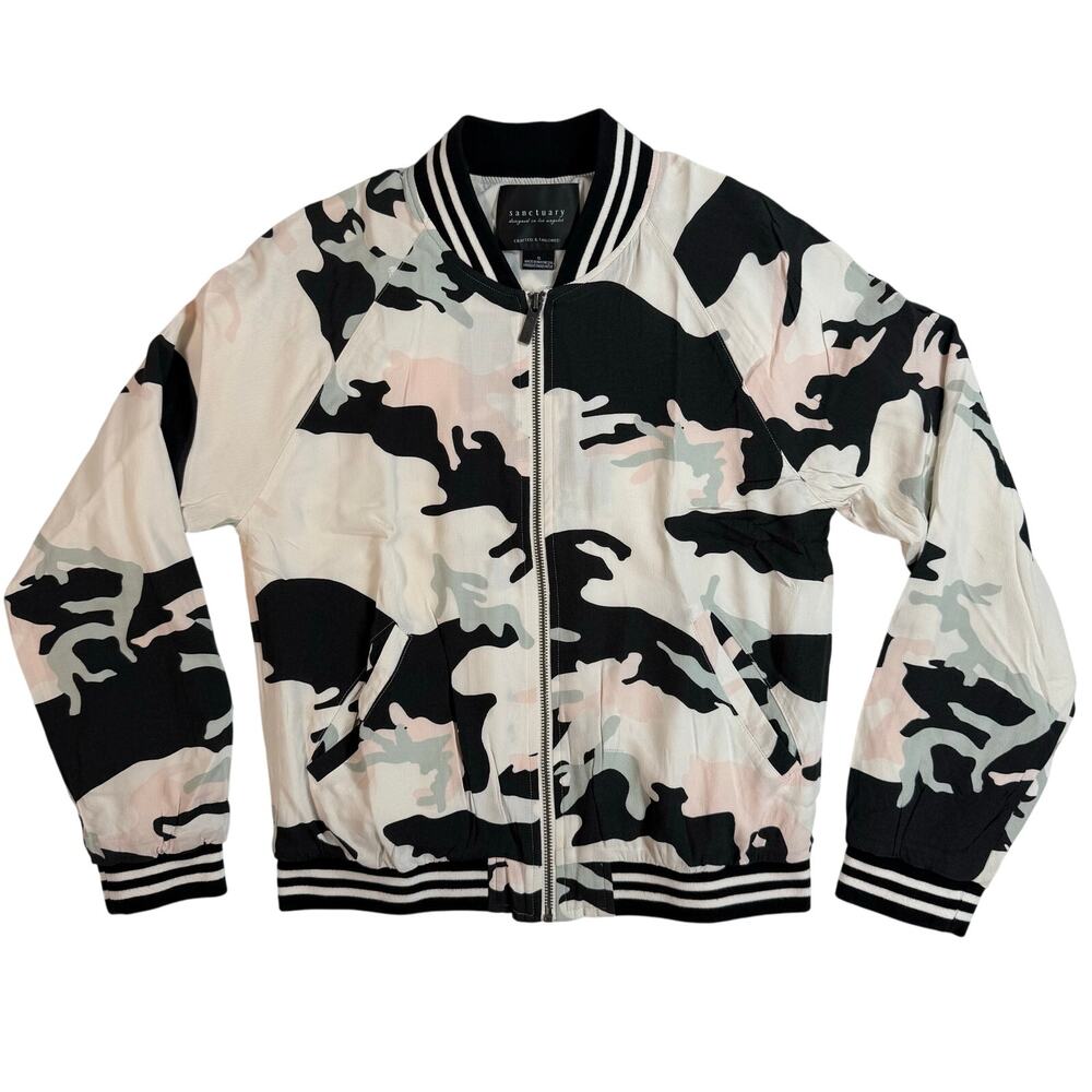 Summer Lightweight Bomber Jacket Pink Green Black Camouflage Women’s Small
